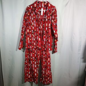 Disney Mickey Mouse Pajama Set Women's Red Character Print Long Sleeve Top Pants
